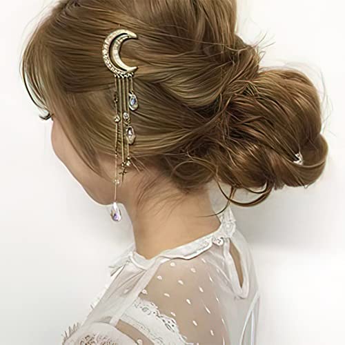 3 PCs Star Crescent Tassel pendente de gancho de cabelo Moon Clip Rhinestone Hair Clips Moda Moda Diamante