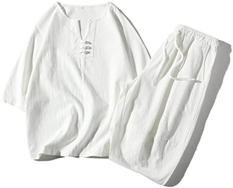 STOTA Mens Mens Sólida Camista e Shorts Atete de Tracksuit de 2 Peças, Tang Suit Suit Cutped Cotton Cotton