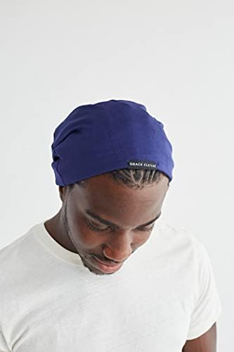 Grace Eleyae Ge Men's Satin Capinhado Capinho do Sono Slap Silky Beanie Hair Care Hat, azul marinho