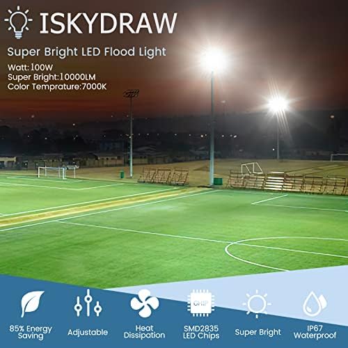 100W Light Light Light Outdoor, 10000lm Bright Stadium Luzes de inundação Day Light 7000k com ângulo