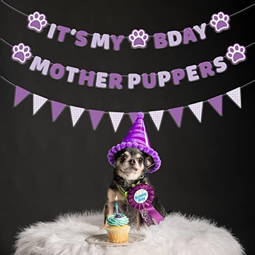 Festas de festa de aniversário de cães pré-Strung, é o meu aniversário Banner Puppers Banner Sign Purple,