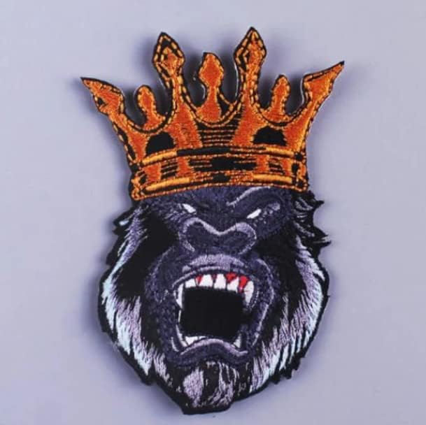World of Patches coroado gorila raivoso rosto bordado remendo costurar/ferro em remendo roupas roupas