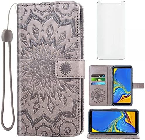 Caixa de telefone para Samsung Galaxy A7 2018 Casos de carteira com protetor de tela de vidro