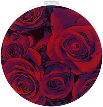 2 plug-in nightlight noturno noturno rosas vermelhas flores roxas vermelhas com sensor de anoitecer