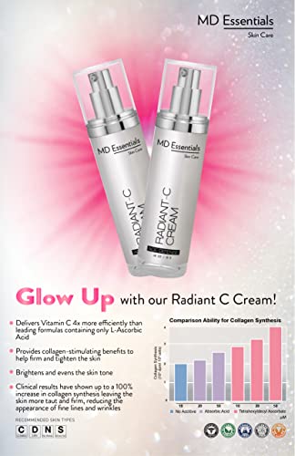 MD Essentials Radiant Vitamin C Cream - Creme facial de vitamina C Anti envelhecimento - creme iluminado