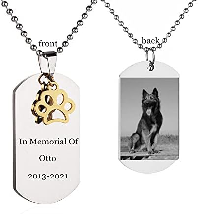 Zkxxj Photo Personalizado Pet Patw Dog Tag Tag Colar, Nome de aço inoxidável Data Memorial Memorial