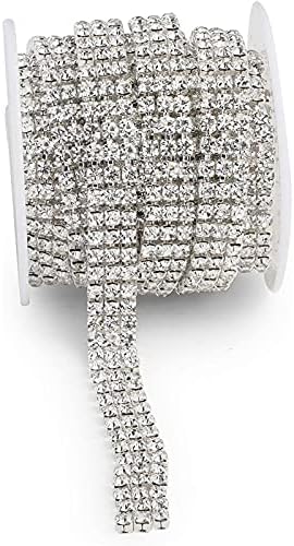 Cadeia de strass de cristal de prata de 4 mm para costura e artesanato, 3 linhas