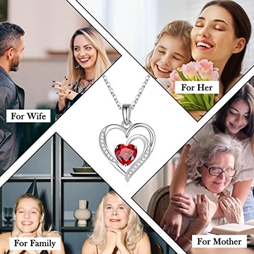 Presentes do dia das mães do IEFUP - Colar de coração para mulheres, S925 Sterling Silver Heart Birthstone