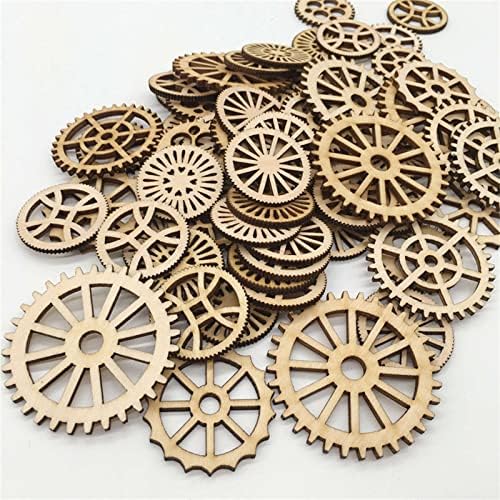 100pcs mini rodas de engrenagem fatias de madeira fatias de engrenagem de madeira embelezas presentes ornamentos de madeira inacabados para decoração de artesanato diy