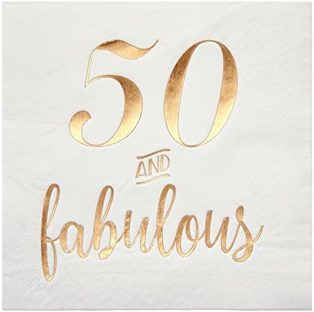 Pacote de 50 guardanapos brancos de 50 anos, folha de ouro 50 e suprimentos de festa fabulosos