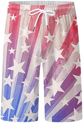 Independence Day Shorts masculinos Casual Summer Beach Drawstring USA Flag Stripe Print Shorts Diário de desgaste
