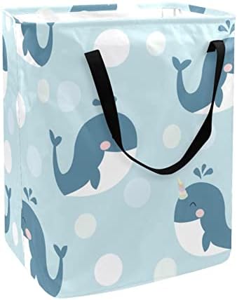 Cartoon Dolphins Padrão Padrão de estampa azul cesto de lavanderia dobrável, cestas de lavanderia à prova