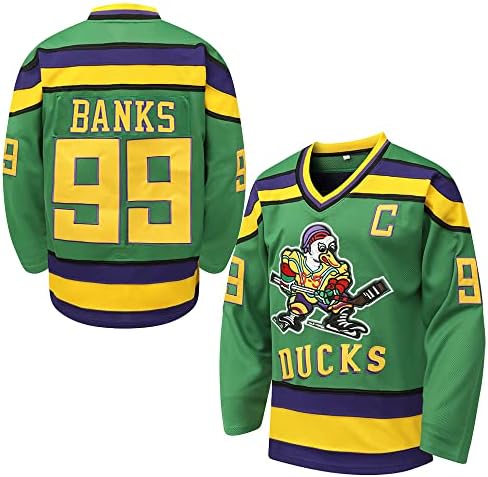 Mighty Ducks Ice Hockey Jersey 96 Charlie Conway 99 Adam Banks, Jersey de Hóquei de Filme dos anos 90 para