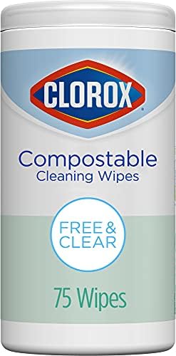 Limpos de limpeza compostáveis ​​de Clorox, toalhetes de todos os objetivos, grátis e claro, 75 contagem