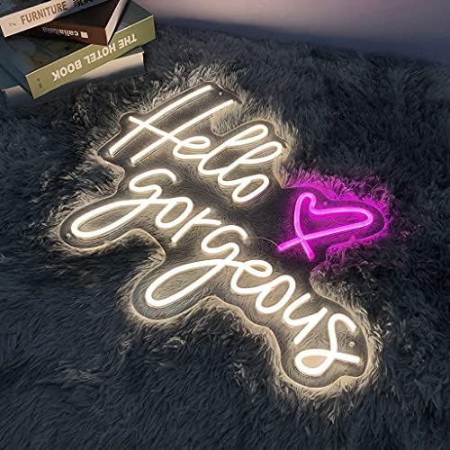 Grandes sinais de néon LED para Hello Gorgeous, 23,6 polegadas de casamento de néon para quarto, festa