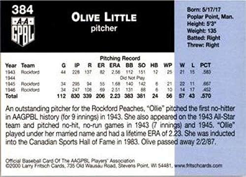 2000 AAGPBL Série 3 Baseball 384 Ollie Little Rockford Peaches RC RC ROOKIE OFICIAL OFICIAL AMERICAN