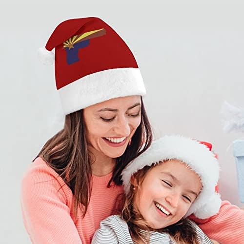 Gun Arizona Bandeira Estadual Plexh Chattle Hat de Chapéus de Papai Noel com Brim de pelúcia e Decoração