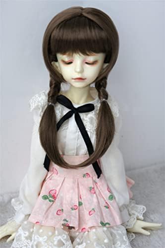 JD676 7-8innch 1/4 MSD Twins Braide Pony Full Bangs Country Girl Synthetic Mohair BJD Doll Wig