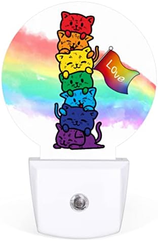 DXTKWL Rainbow Love Orgulho gato redonda Luzes noturnas 2 pacote, colorido animal plug-in de gato led Light Lights