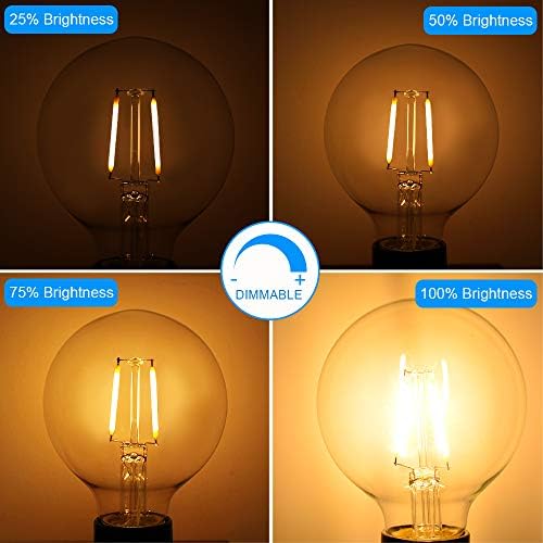 Iluminação mais inteligente Energética LED LED LED LUZ REDON, forma G25 Globe, vidro transparente, equivalente a 40 watts, 2700k branco macio, luz de Natal, base padrão E26, UL listado, 6-pacote