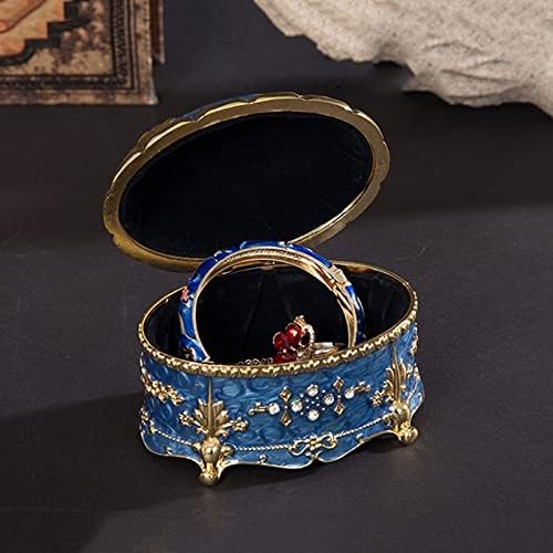Walnuta Crystal esmalte oval oval Metal Vintage Jewelry Box Brincos Caixa de Armazenamento de Anel