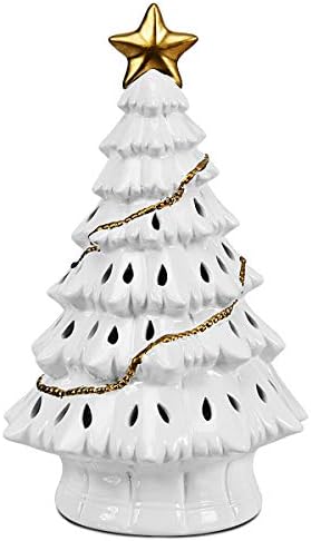 Decoração festiva de Natal, 11 polegadas de pré-iluminação Ceramic Hollow Powlet Fir Artificial Christmas Tree