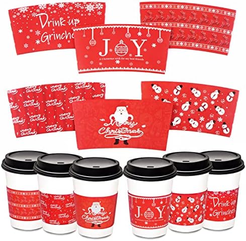 30 PCs Christmas Coffee Cup Sleeves Disponível de chá de chá de chá vermelho de papel de papa de papel