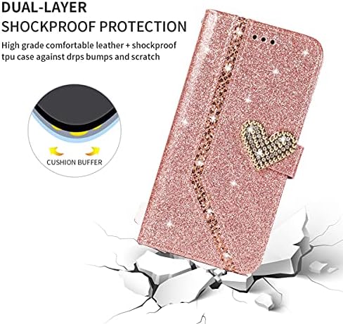 Caixa da carteira XYX para Samsung A21, Bling Glitter Love Diamond Buckle PU Couro Caso para Galaxy A21,