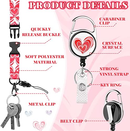 6 PCS ID Badge Holder com cordão e clipe de emblema retrátil, amortecedores de coração de idiota