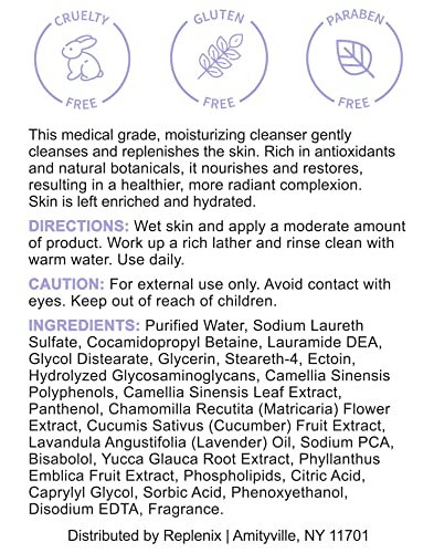 Replenix Cleanser hidratante antioxidante - Anti -envelhecimento médico, hidratação, limpador facial