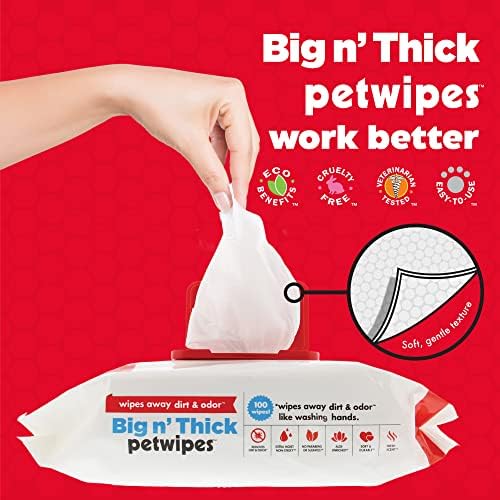 Petkin Pet Wipes para cães e gatos, 200 lenços grandes - remove sujeira e odor como lavar as mãos