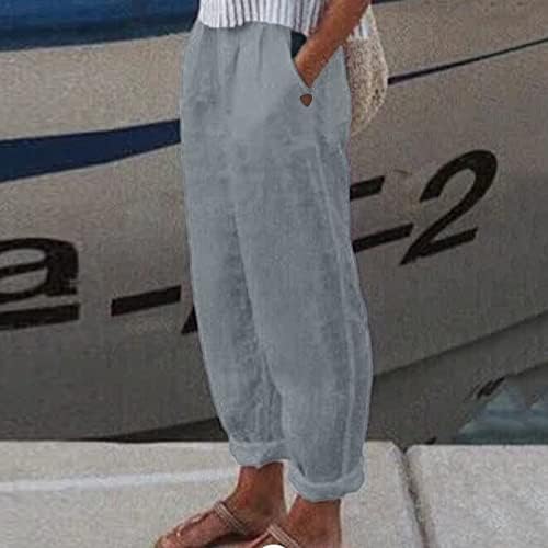 Calças Yubnlvae para mulheres de alta cintura elástica FIT S-5XL Casual da moda com dois bolsos sólidos