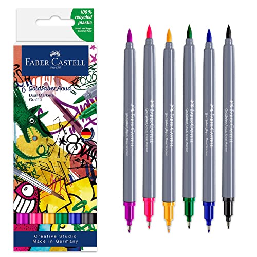 Faber -Castell Goldfaber Watercolor Dual Art Markers: Graffiti - 6 cores, canetas de marcadores de cor de