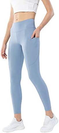 N/V Mulheres calças de ioga de cintura alta com alisadas de bolso elásticas de Leggings de 4 maneiras de treinar