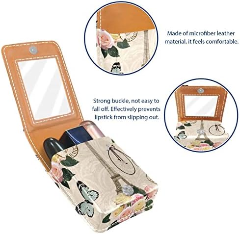 Caixa de batom de maquiagem portátil para viajar, Paris Vintage Mini Lipstick Storage Caixa com espelho para