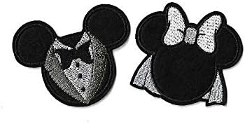 Mickey Minnie bordou ferro bordado em apliques - noivo - casamento - 2pc - para chapéus, camisas, sapatos,