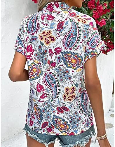 Womens Summer Tops Floral impresso em camiseta de pescoço camisetas casuais camisas de manga curta