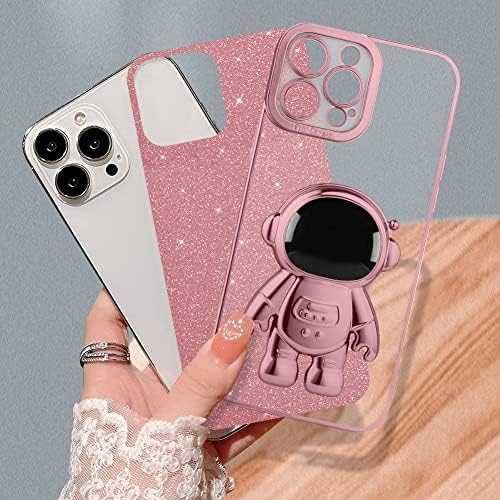Kanghar compatível com iPhone 13 Pro Max Case 6D Astronauta Hidden Stand Bling Glitter Phone Capa para iPhone