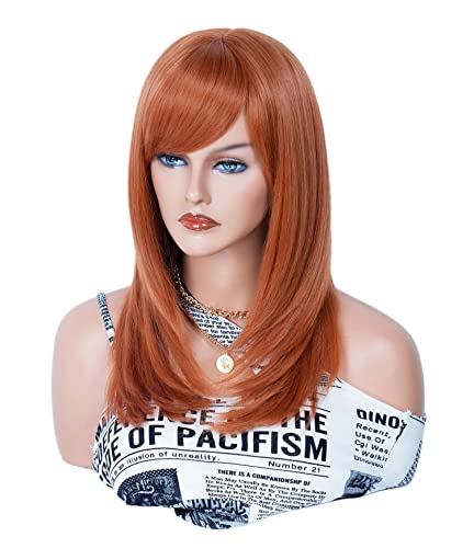 Peruca de Auburn de longa duração com franja em camadas de perucas vermelhas de cobre para mulheres perucas