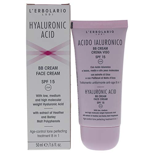 L'erbolario - ácido hialurônico - creme de rosto BB - anti -envelhecimento, hidratante, colágeno - melhora a aparência e o brilho da pele, 1,6 oz