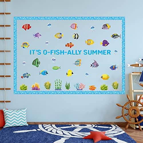 151pcs Summer Fish Ocean Bulletin Board Cutouts Conjunto de fronteira, peixe durante toda a sala de aula