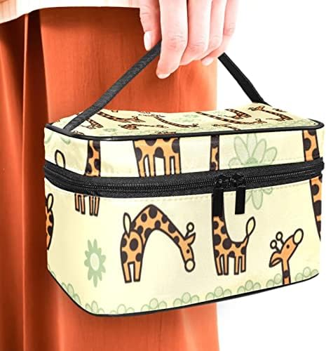 Bolsa de maquiagem de viagens de Yoyoamoy, padrão de girafas de desenho animado grande bolsa de cosméticos maquia