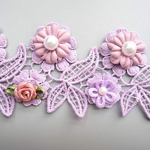 10pcs Flower Sewing Lace Trim algodão Pérola de algodão Aplique floral colorido Aplique floral de