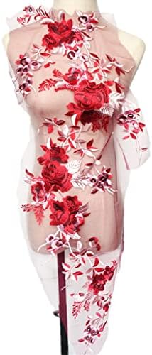 TBGFPO Folhas de flores bordadas Apliques de galho de tecido vestido de noiva Torros de renda de malha de costura
