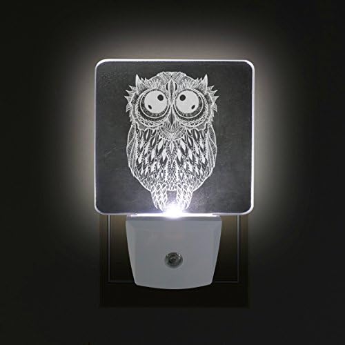 NAANLE Conjunto de 2 Owl White Owls Funny Big Eyes Auto Sensor levou o anoitecer ao Dawn Night Light Plug in Indoor