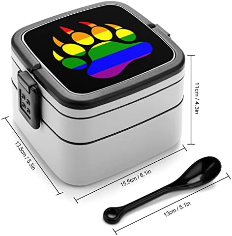 Gay Bear Pride Paw Dupla Camada Bento Box Box Recipiente de refeição para trabalho Piquenique Offce