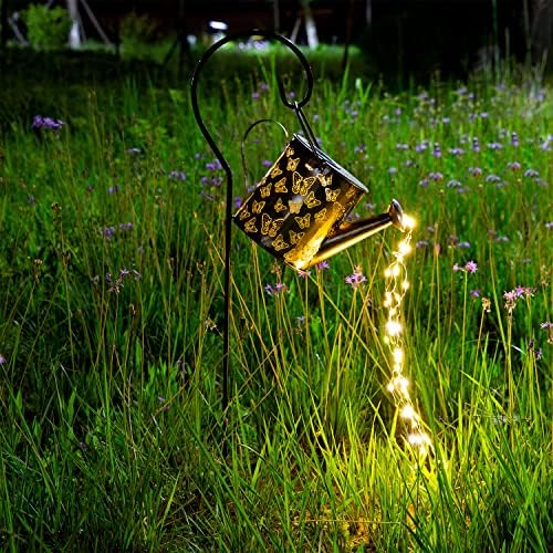 Luzes solares Decoração de jardim de jardim de jardim externo LEDS LUZES DO VINHA DE DOLIGAÇÃO Lanternas penduradas Pátio solar Arte Retro Retro Metal Butterfly Kettle Dlaging à prova d'água com luzes de corda