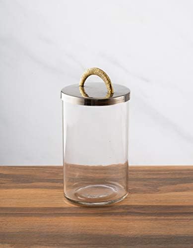 Biscoito de vidro/vasilha de doces com tampa de aço inoxidável- prata e ouro