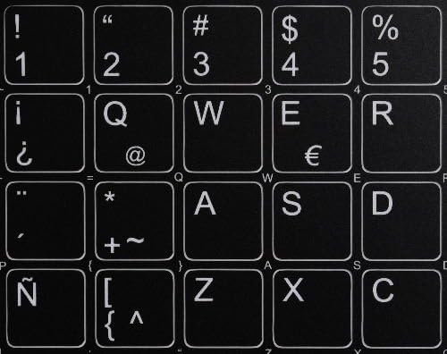 4Keyboard Decalques latino -americanos espanhóis para o teclado Fundo Preto Matte para Desktop, Laptop e Caderno