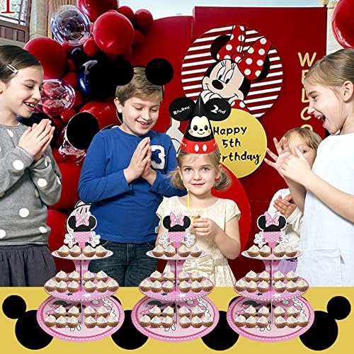 Jouierty rosa mouse cupcake stand papelão sobremesas de papelão exibir torre de servir bandeja para crianças
